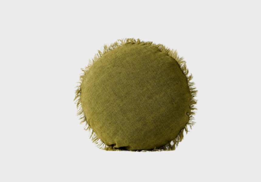 Vintage linen fringe cushion